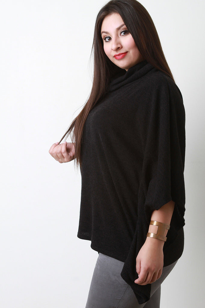 Soft Knit Cowl Neck Poncho Top