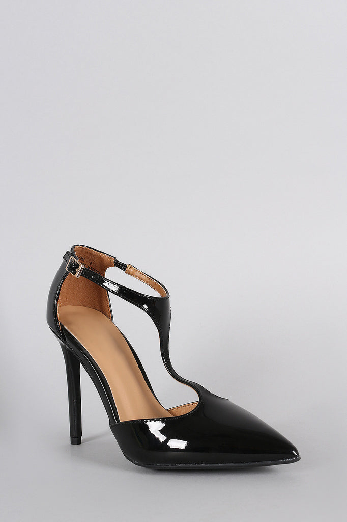 Patent Vegan Leather T-Strap Pointy Toe Pump