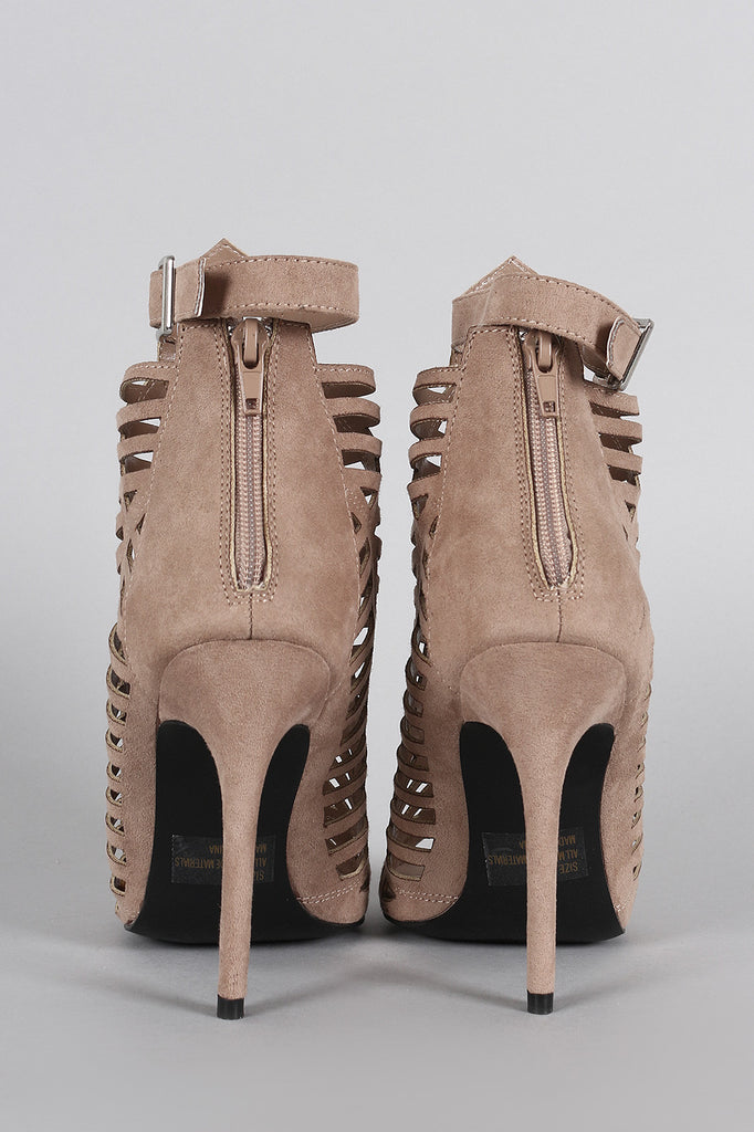 Geometric Cage Cutout Peep Toe Booties