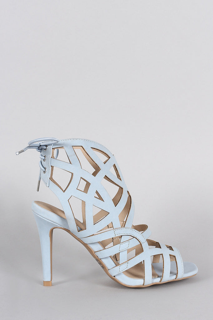 Qupid Caged Back Lace Up Open Toe Heel