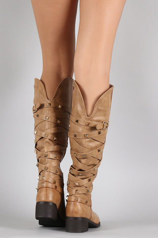 Python Perforated Scalloped Lace-Up Boots