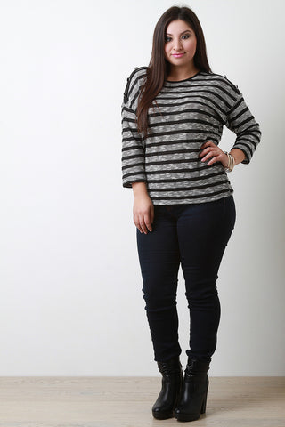 Mixed Knit Stripes Quarter Sleeve Top