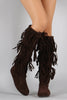 Lace Up Suede Fringe Knee High Boots