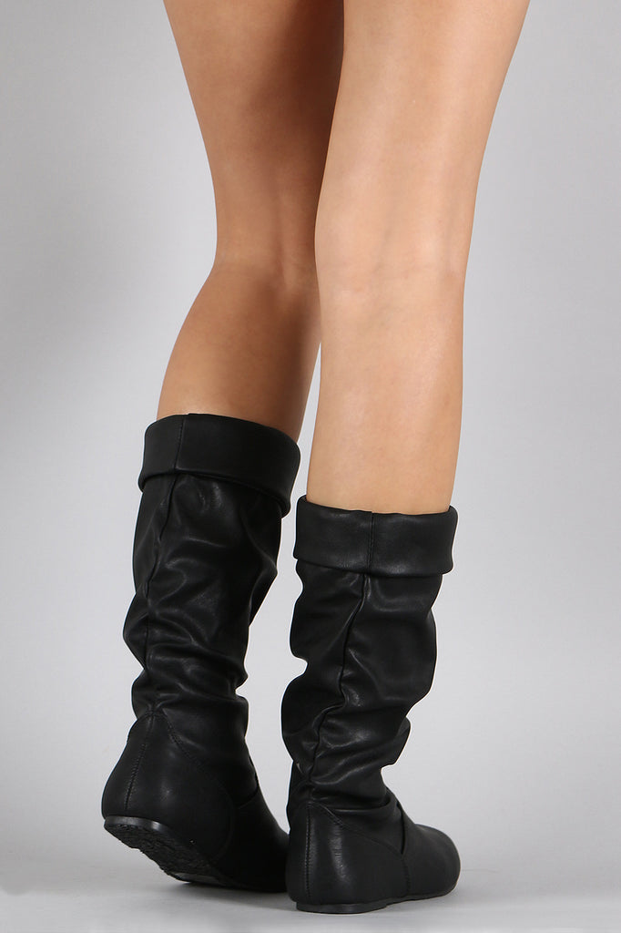 Cuff Slouchy Round Toe Mid Calf Boots