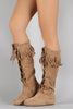 Fringe Cuff Vegan Suede Lace Up Moccasin Boots