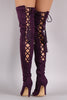 Suede Back Corset Drawstring Pointy Toe Stiletto Over-The-Knee Boots