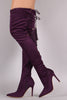 Suede Back Corset Drawstring Pointy Toe Stiletto Over-The-Knee Boots