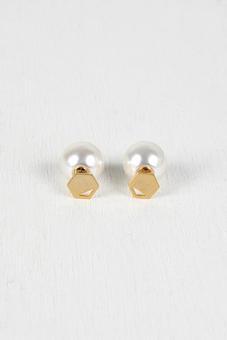 Cutout Hexagon And Pearl Double Sided Earrings