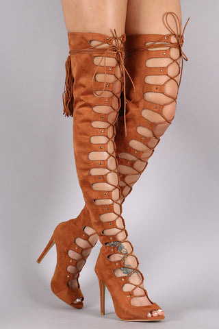 Python Perforated Scalloped Lace-Up Boots