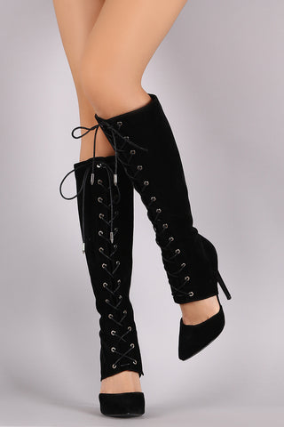 Python Perforated Scalloped Lace-Up Boots