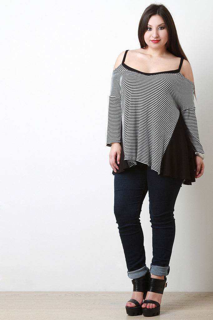 Striped Cold Shoulder Trapeze Top