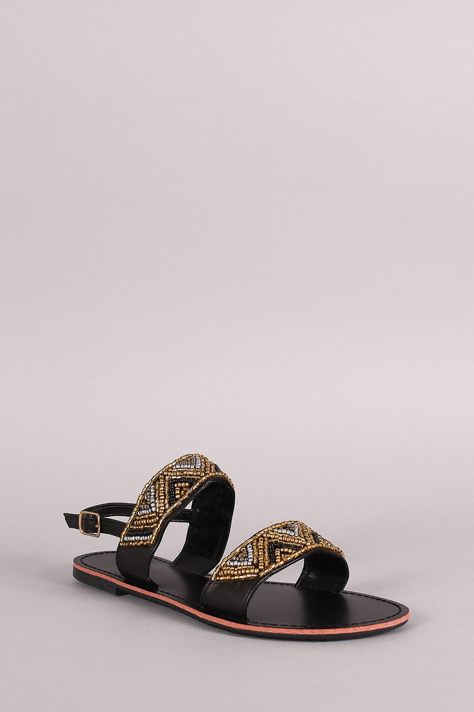 Liliana Beaded Two Band Slingback Flat Sandal