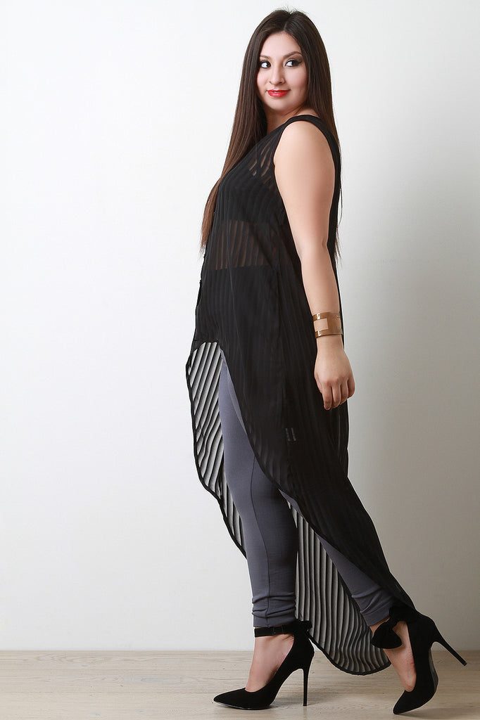 Chiffon Contrast Stripe High Low Hem Tunic Top