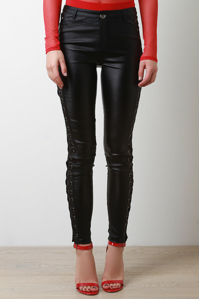 Lace Up Faux Leather Pants