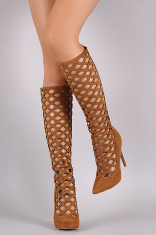 Python Perforated Scalloped Lace-Up Boots