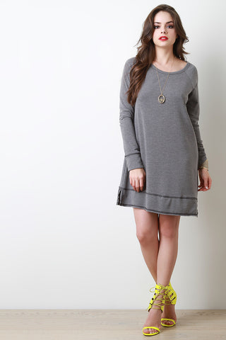 Soft Knit Raglan Sleeve Stitched Hem Dress