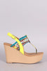 Qupid Beaded Snake T-Strap Slingback Platform Wedge