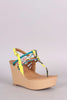 Qupid Beaded Snake T-Strap Slingback Platform Wedge