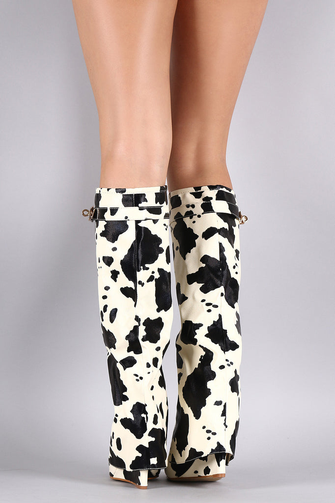 Cow print knee high 2025 boots