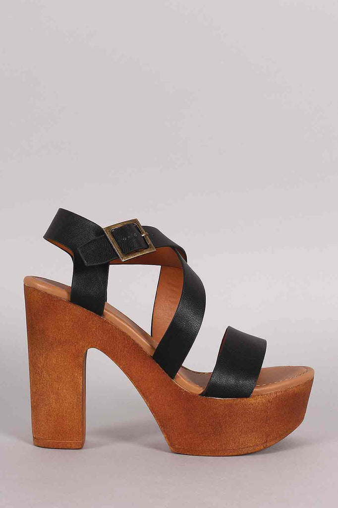 Bamboo X Straps Open Toe Wooden Heel