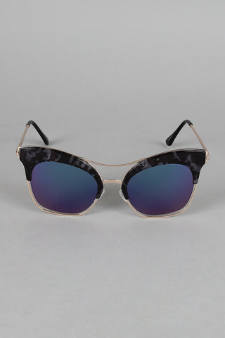 Semi-Rimless Metallic Trim Cat Eye Sunglasses