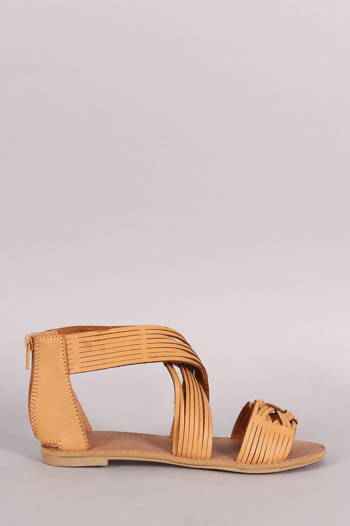 Qupid Woven Crisscross Slashed Open Toe Flat Sandal