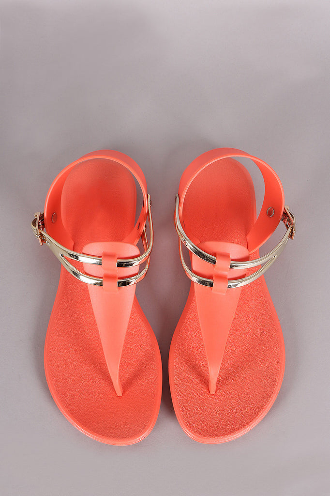 Two Tone Jelly T-Strap Thong Flat Sandal