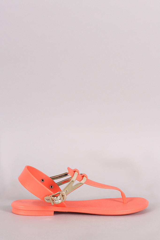 Two Tone Jelly T-Strap Thong Flat Sandal