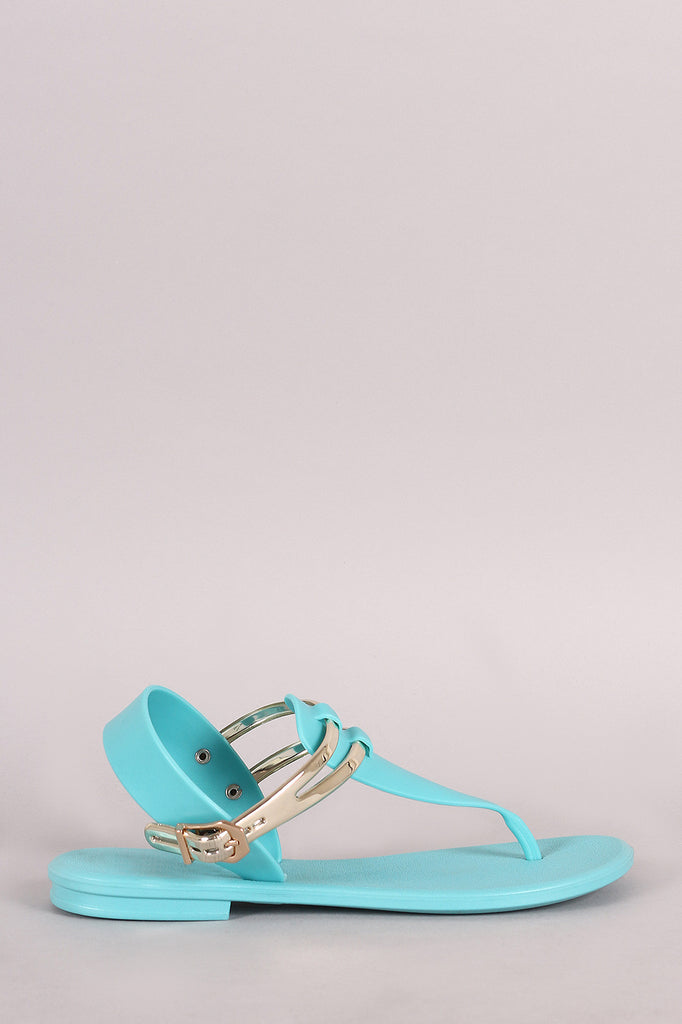 Two Tone Jelly T-Strap Thong Flat Sandal