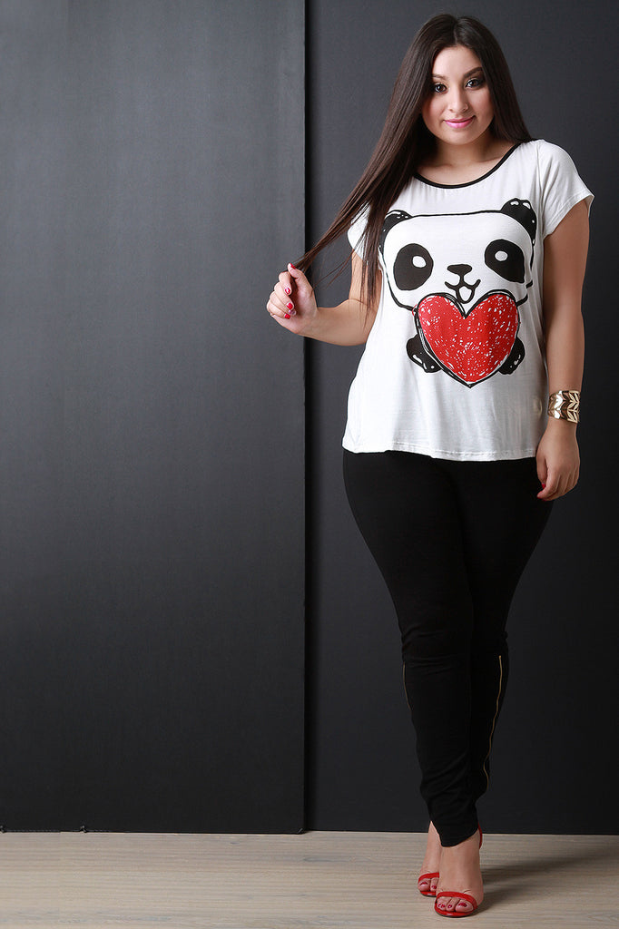 Panda Heart Graphic Print Short Sleeves Tee