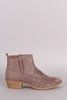 Qupid Suede Embroidered Western Ankle Boots