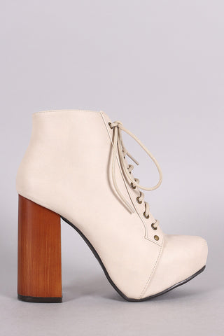 Two-Tone Snap Button Strap Chunky Heel Ankle Bootie