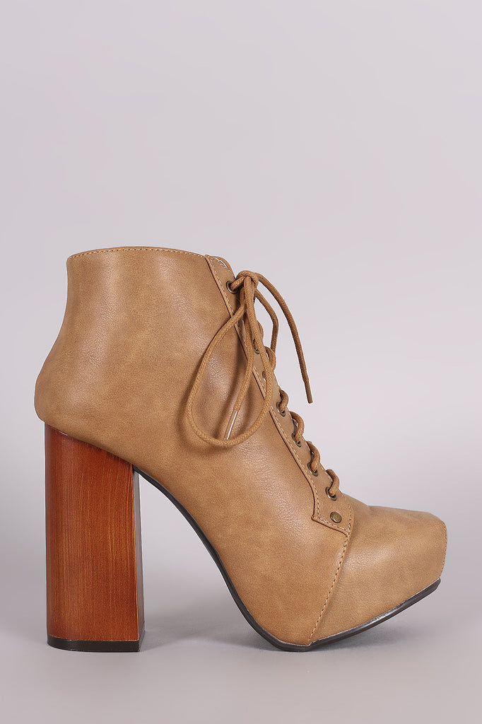 Qupid Lace Up Chunky Heeled Platform Booties