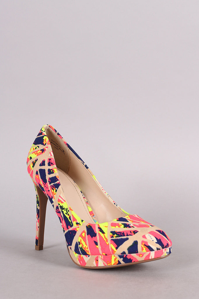 Anne Michelle Neon Abstract Almond Toe Pump