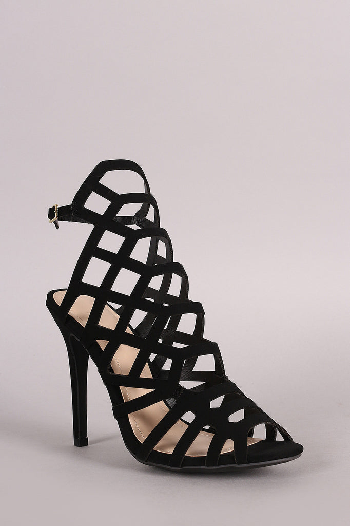 Nubuck Geometric Cutout Peep Toe Stiletto Heel