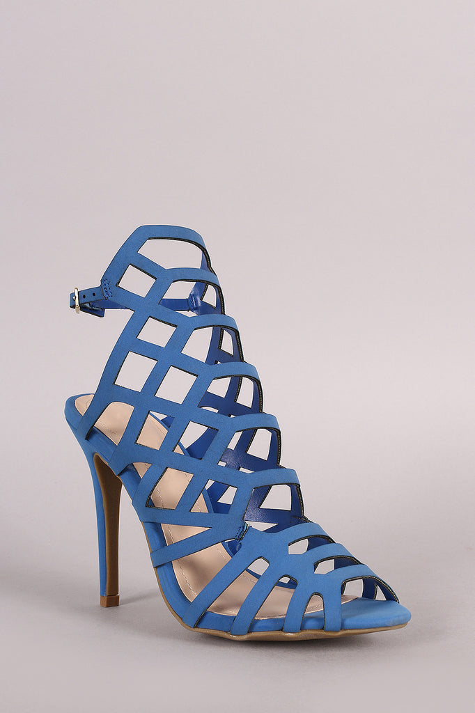 Nubuck Geometric Cutout Peep Toe Stiletto Heel