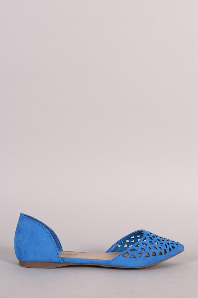 Breckelle Suede Perforated Pointy Toe Dorsay Flat