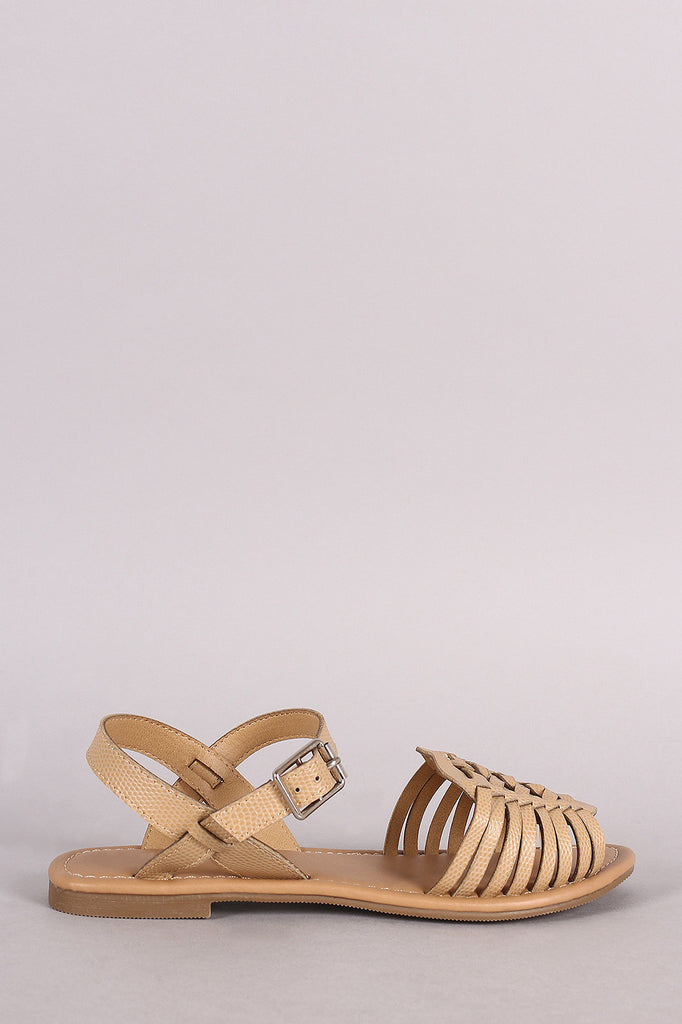 Soda Lizard Woven Ankle Strap Flat Sandal