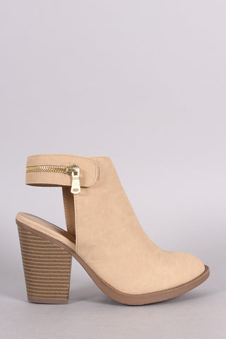 Two-Tone Snap Button Strap Chunky Heel Ankle Bootie