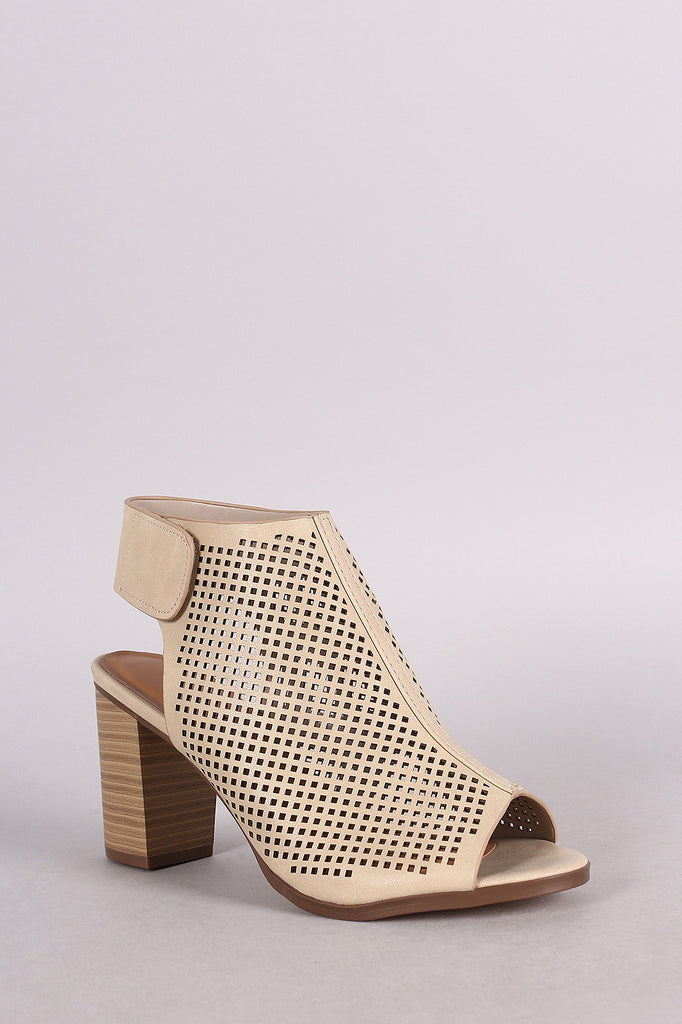 City Classified Perforated Peep Toe Chunky Heel