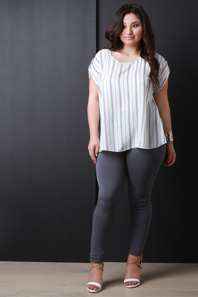 Vertical Stripe Button Accent Top