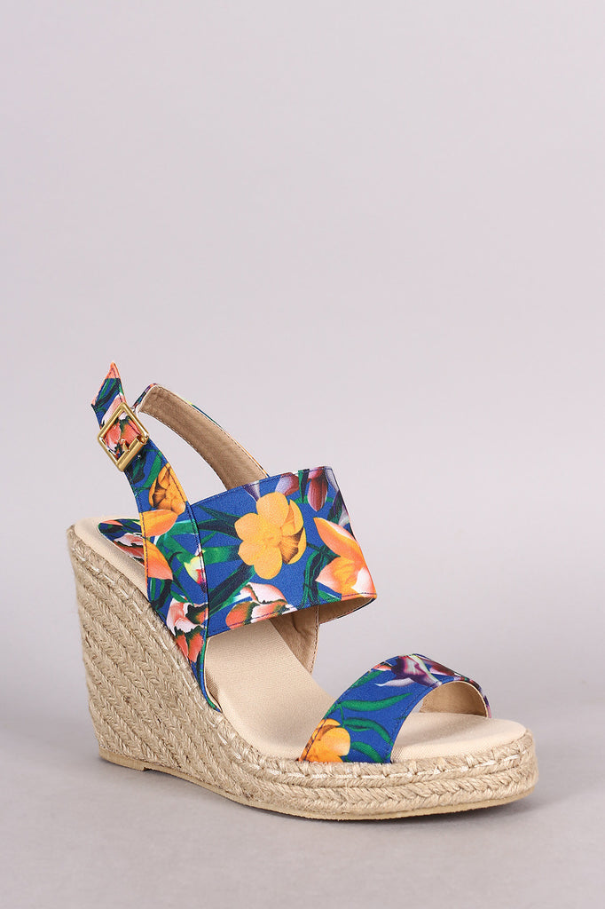 Qupid Floral Slingback Espadrille Platform Wedge