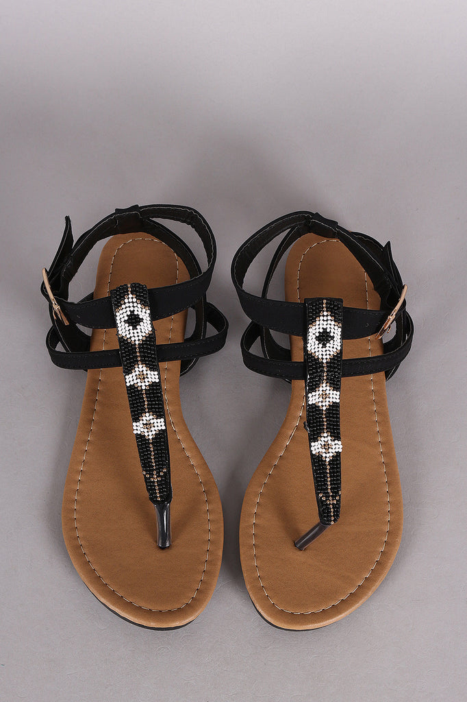 Strappy Beadwork Thong Flat Sandal