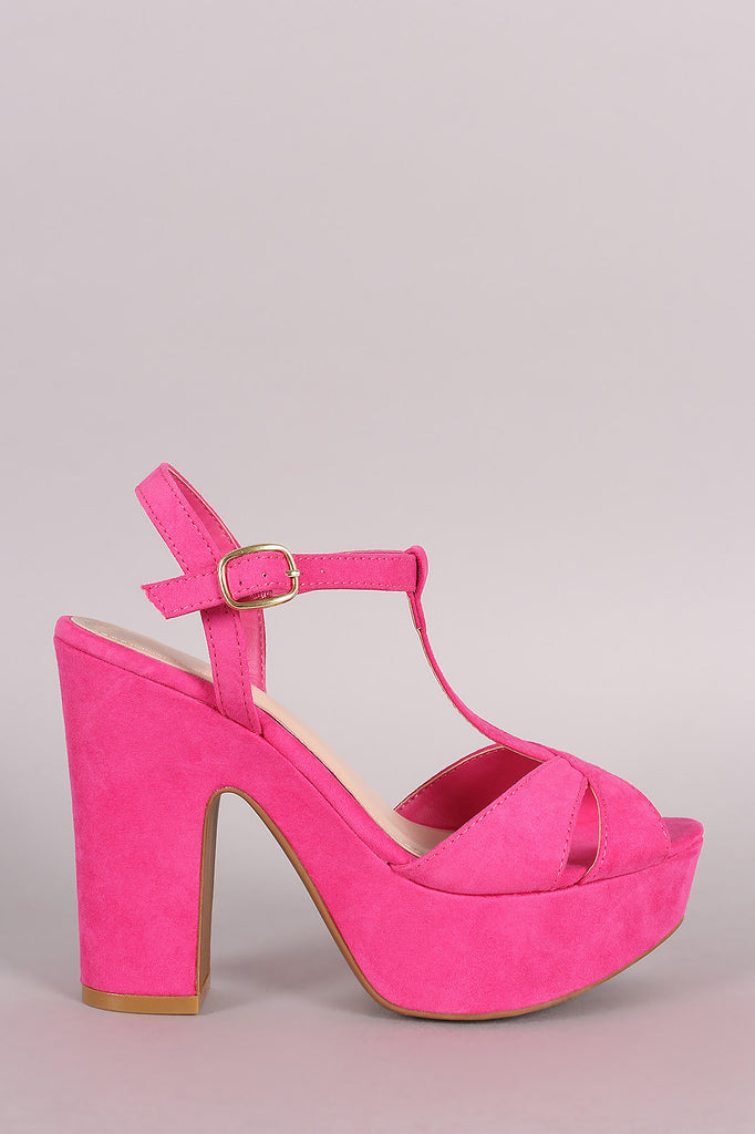 Bamboo T-Strap Open Toe Platform Chunky Heel