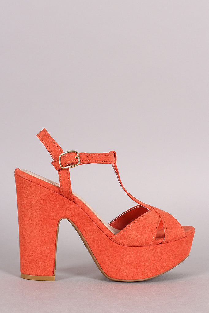 Bamboo T-Strap Open Toe Platform Chunky Heel