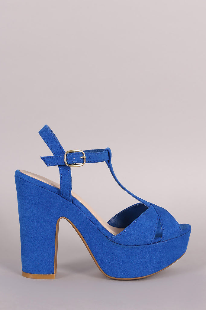 Bamboo T-Strap Open Toe Platform Chunky Heel