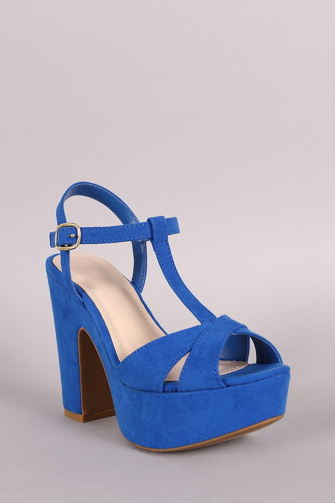 Bamboo T-Strap Open Toe Platform Chunky Heel