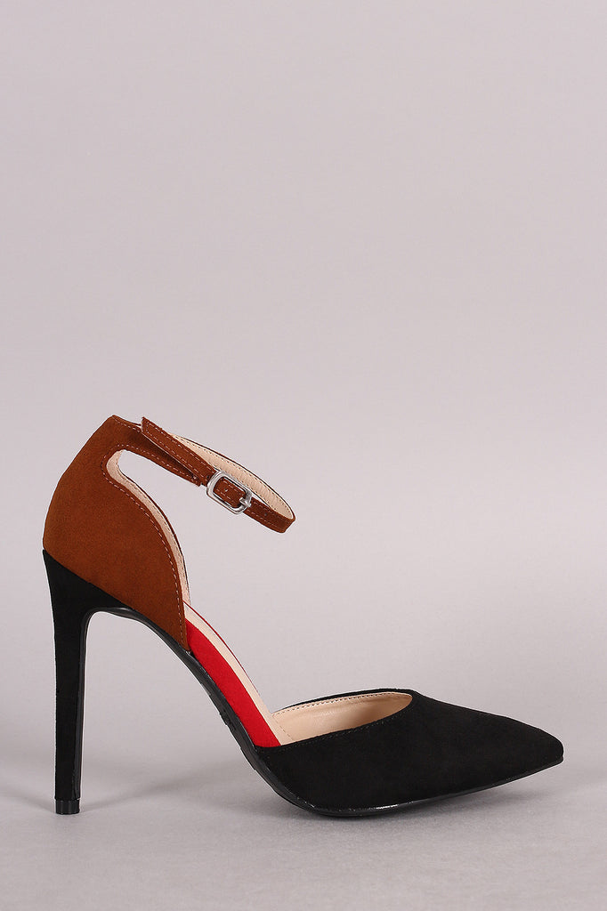 Anne Michelle Colorblock Pointy Toe Ankle Strap Pump