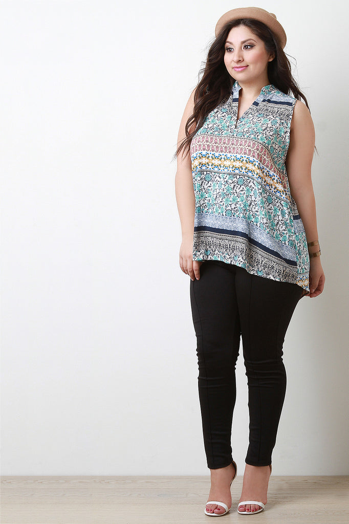 Sleeveless V-Neck Paisley Top