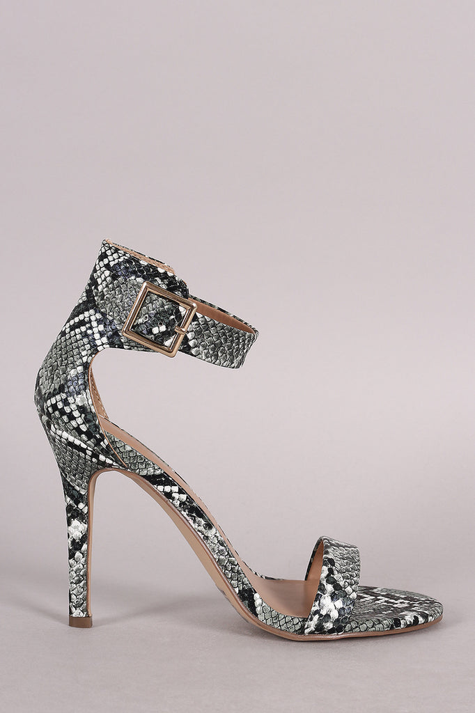 Breckelle Snake Ankle Strap Open Toe Heel